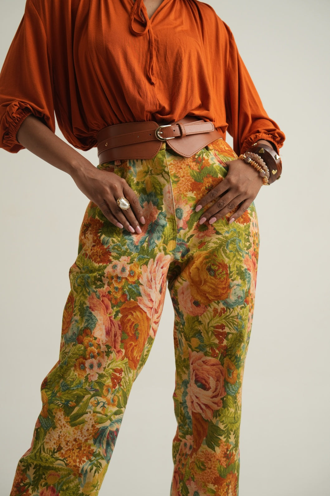 Vintage Rose Printed Jeans