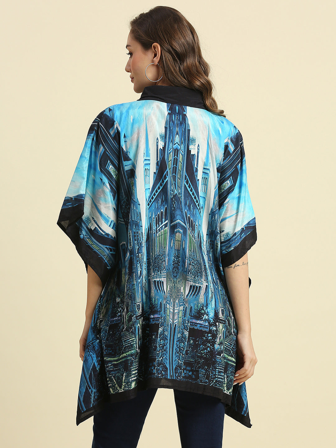 Blue Scenery Building Printed Kaftan Shirt