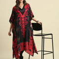 Ikkat Printed Black & Red Long Kaftan