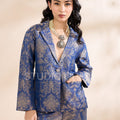 French Navy Short Brocade Blazer