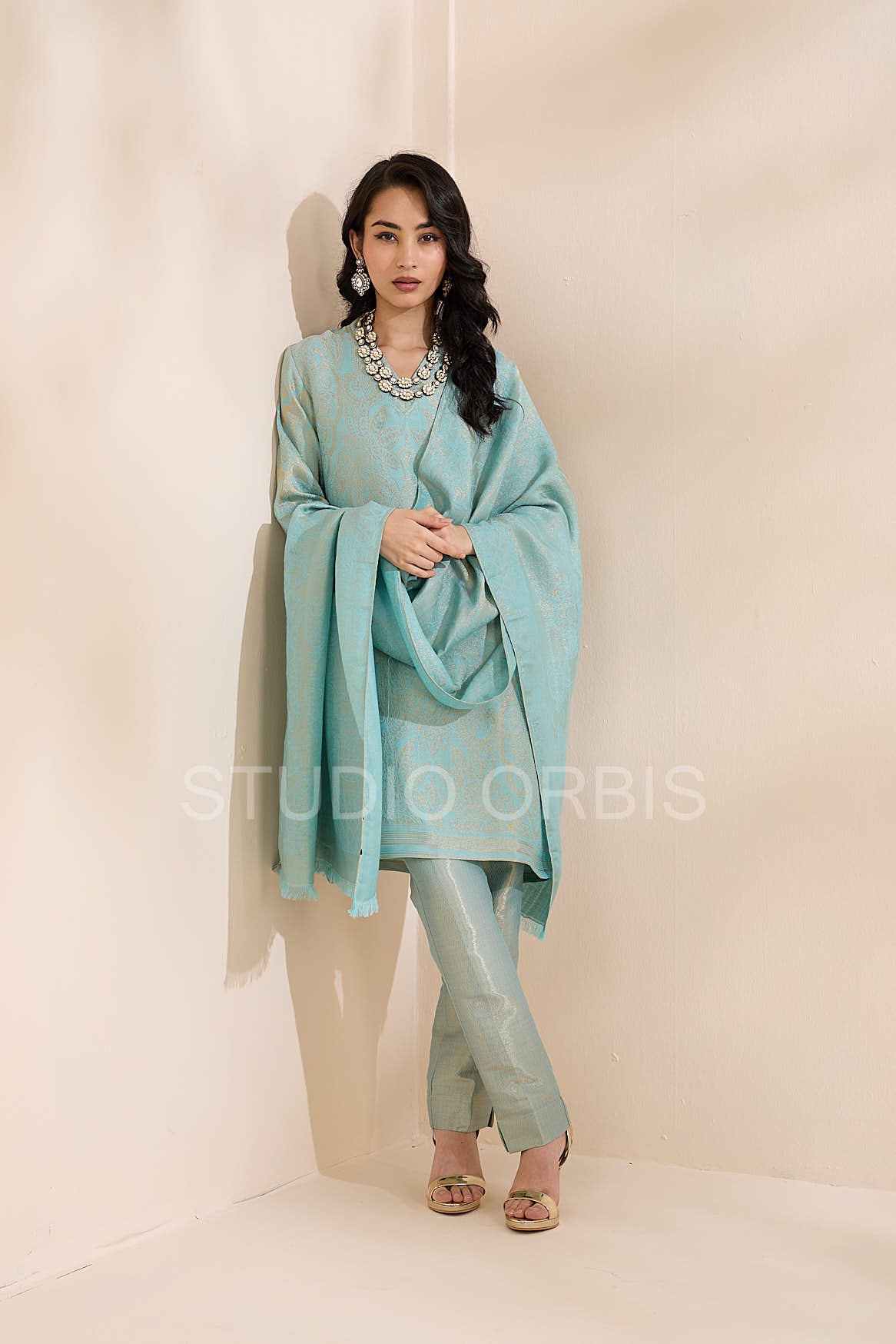 Brocade Aqua Motif Design Kurta