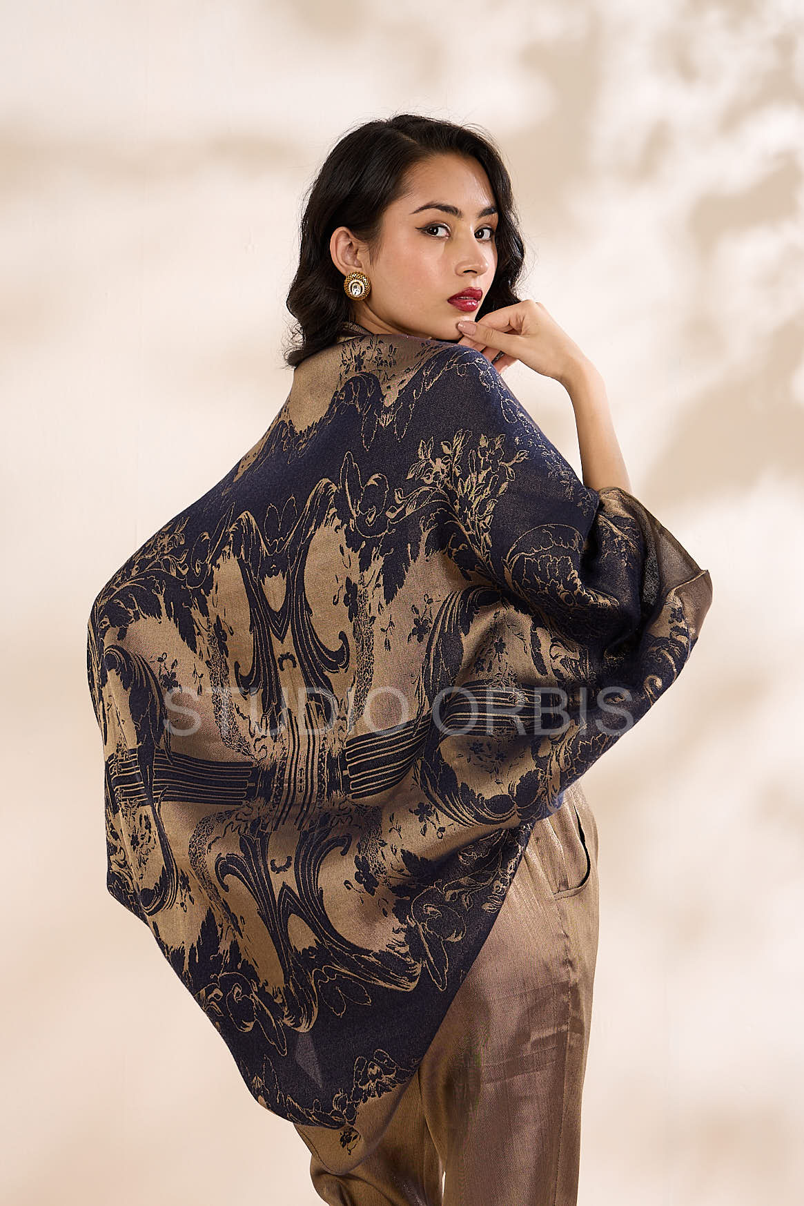 Brocade French Pattern Navy Shrug