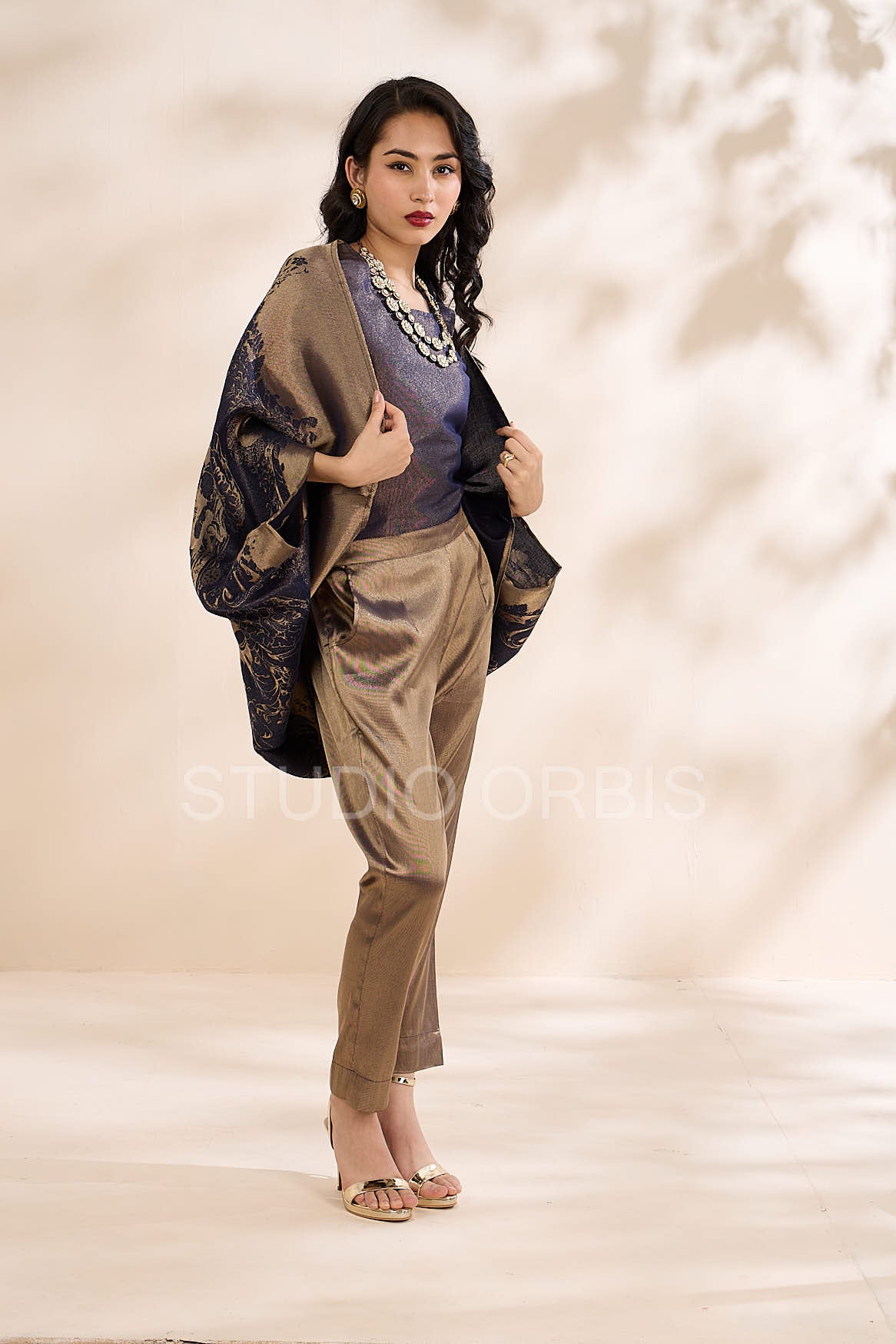 Brocade French Pattern Navy Shrug
