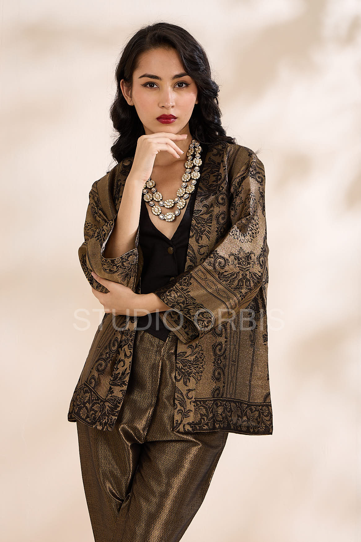 Black Brocade Roman Jacket