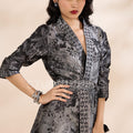 Black Flower Design Brocade Kimono
