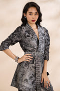 Black Flower Design Brocade Kimono