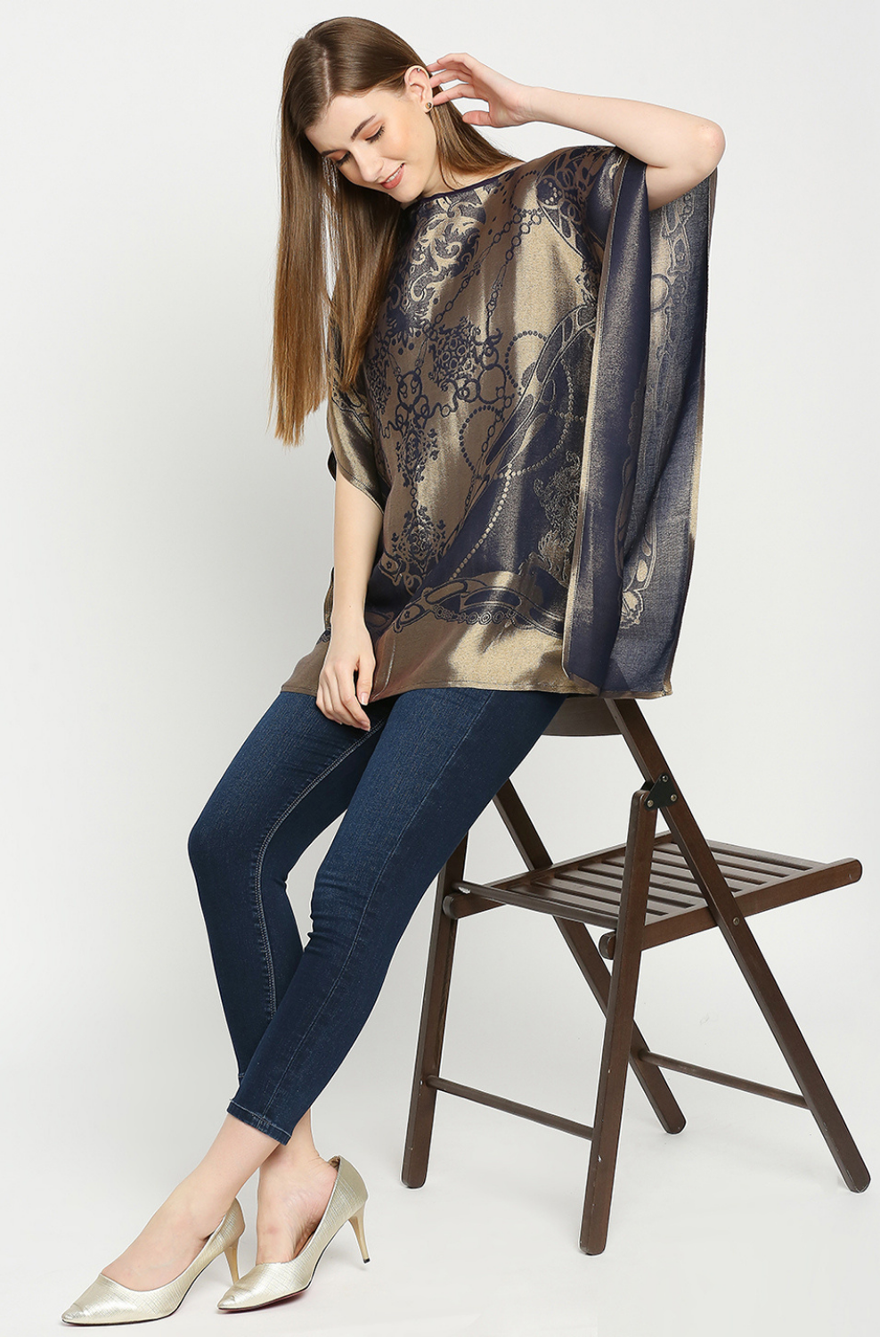 Brocade French Design Navy Short Kaftan