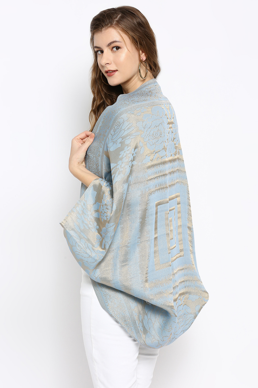 Brocade Floral Pattern Blue Shrug
