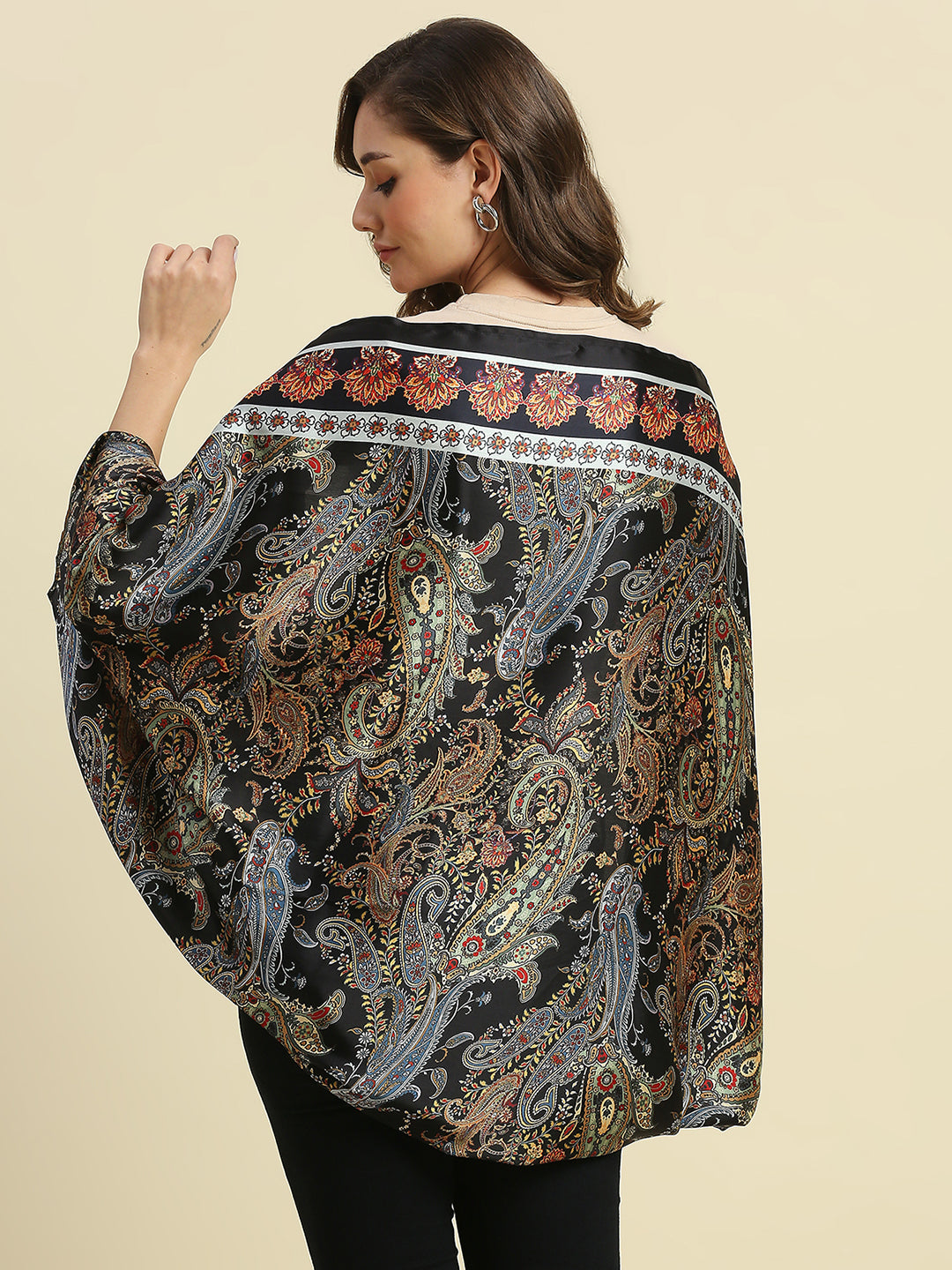 Paisley Printed Black & Multi Cape
