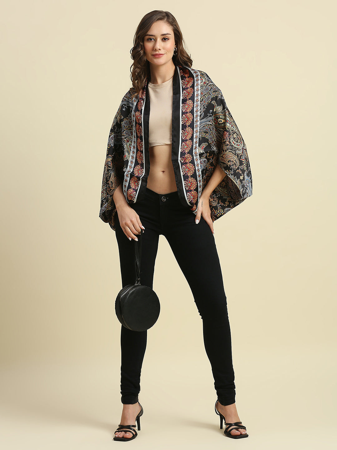 Paisley Printed Black & Multi Cape