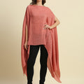Brocade Paisley Design Peach Pleated Poncho