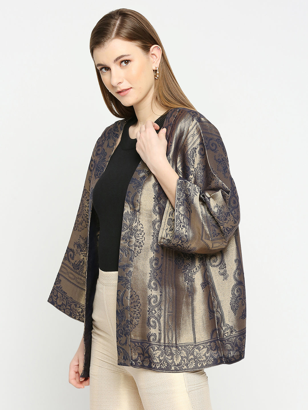 Brocade Navy Blue French Patterned Jacket
