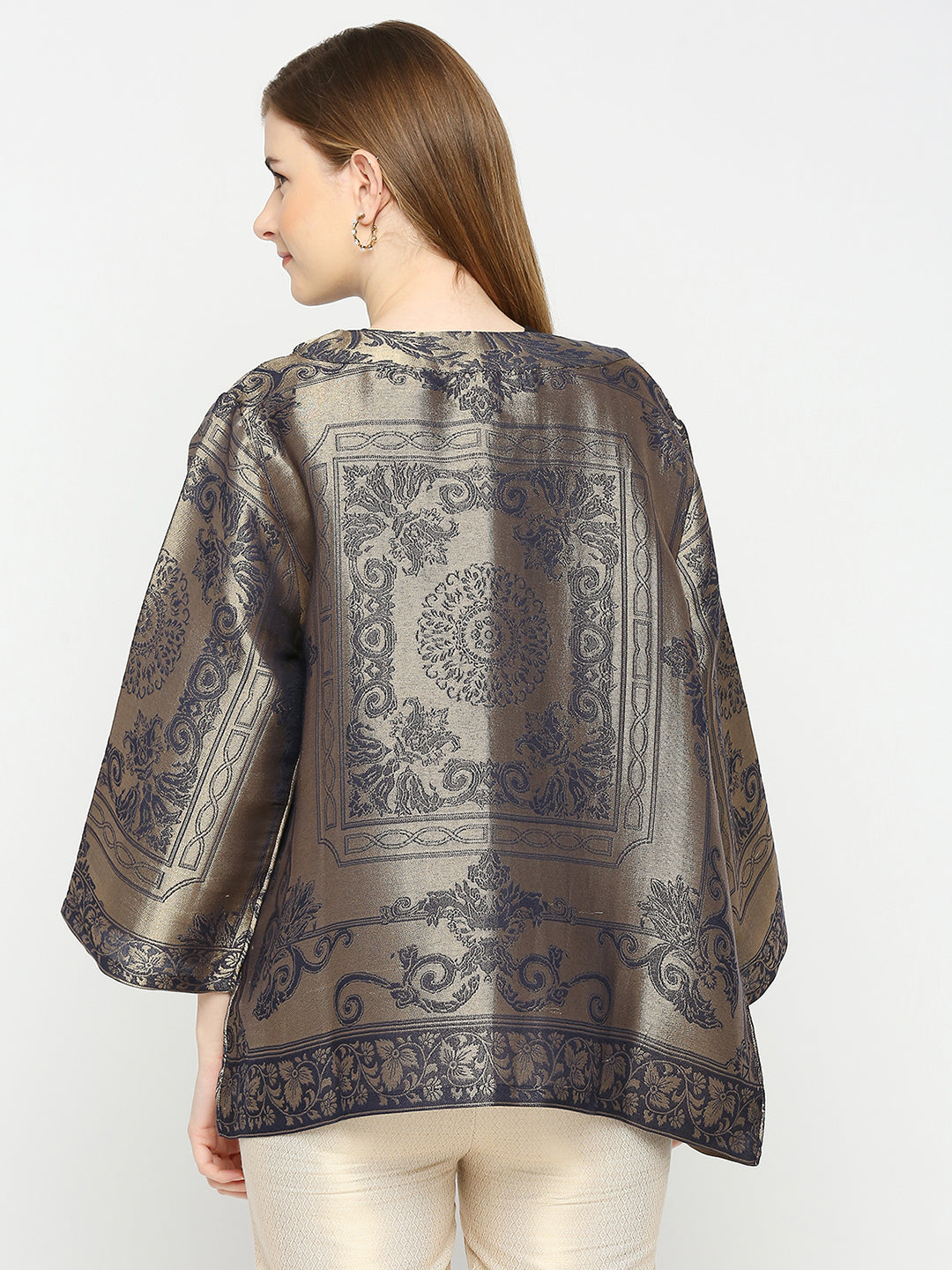 Brocade Navy Blue French Patterned Jacket