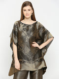 French Rope & Chains Patterned Black Brocade short Kaftan