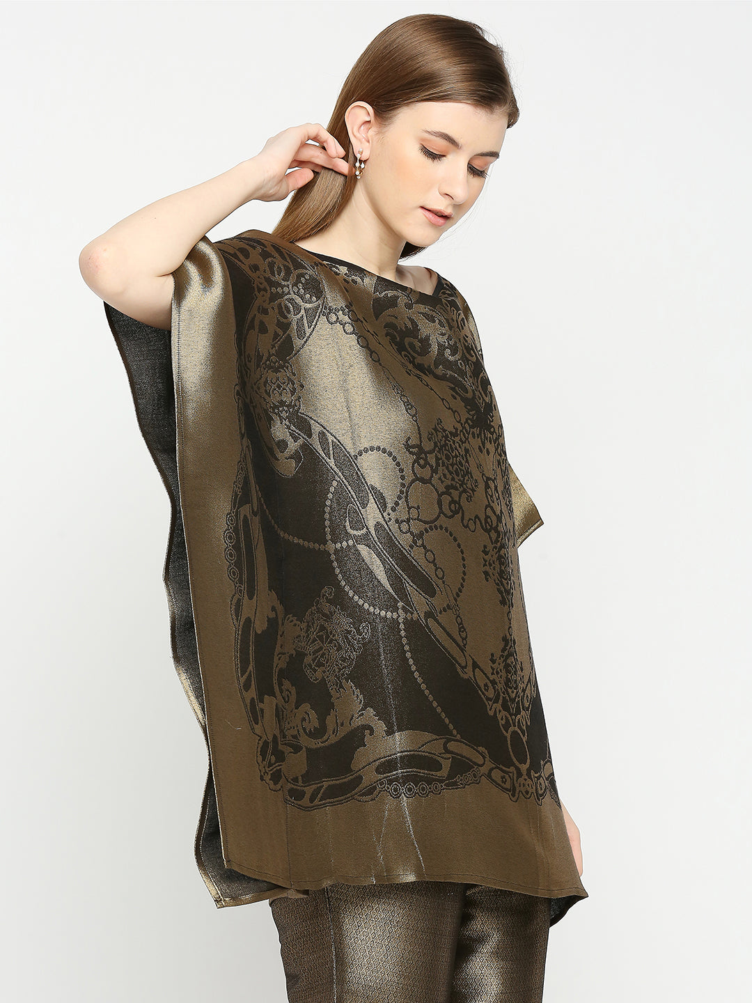 French Rope & Chains Patterned Black Brocade short Kaftan