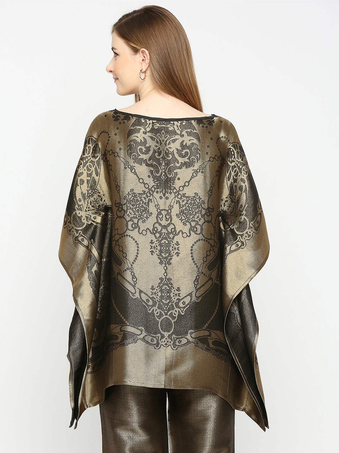 French Rope & Chains Patterned Black Brocade short Kaftan