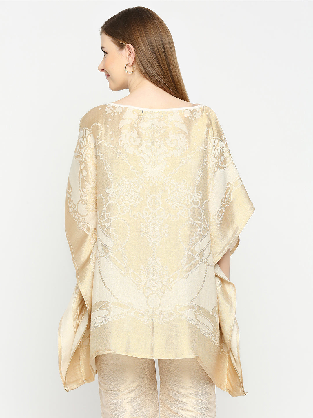 French Rope & Chains Patterned Offwhite Brocade short Kaftan