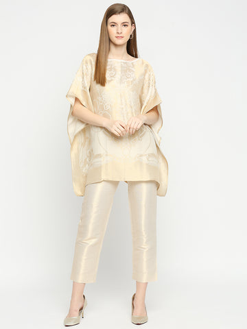 French Rope & Chains Patterned Offwhite Brocade short Kaftan