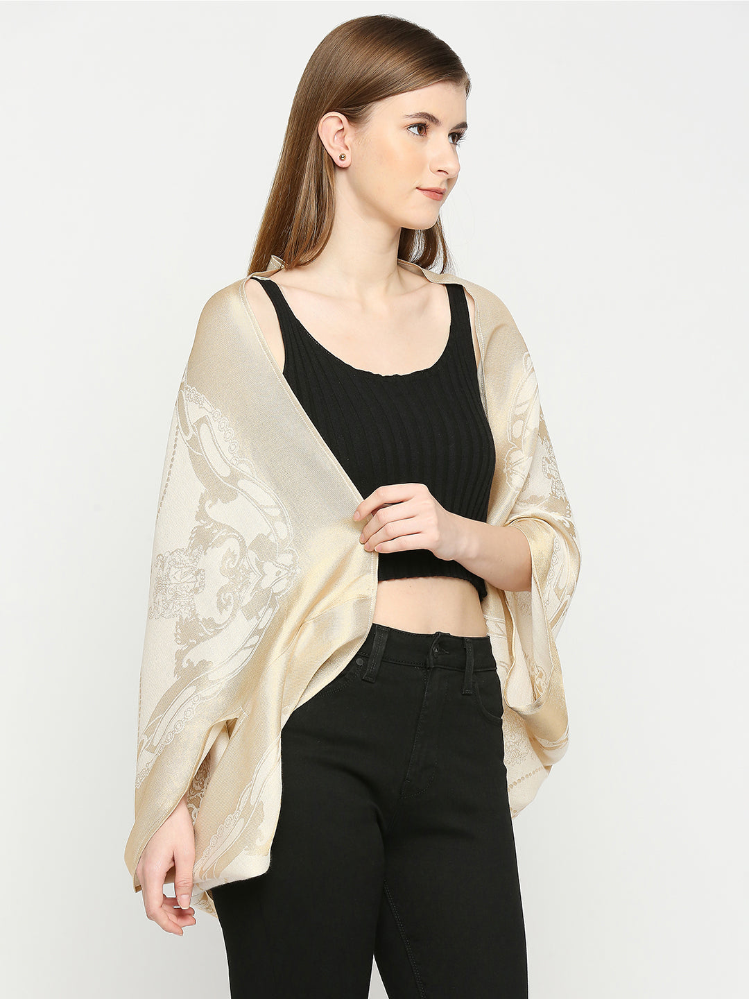 French Rope & Chains Patterned Ivory Cocoon Shrug