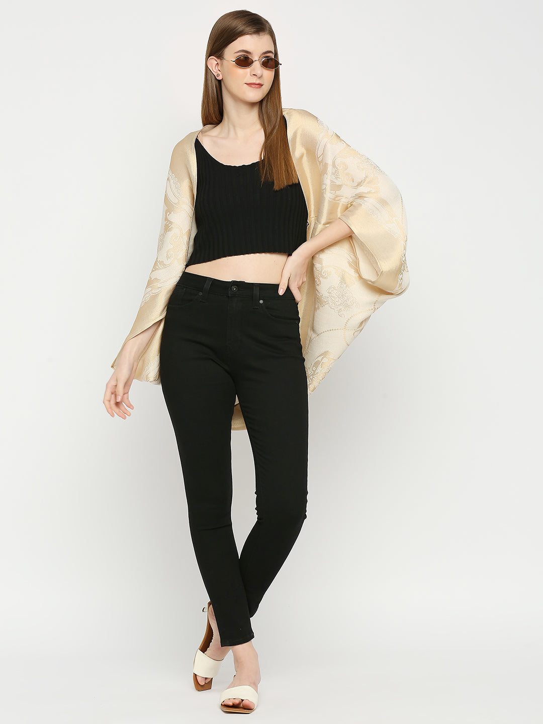 Roman Pattern Ivory Cocoon Shrug