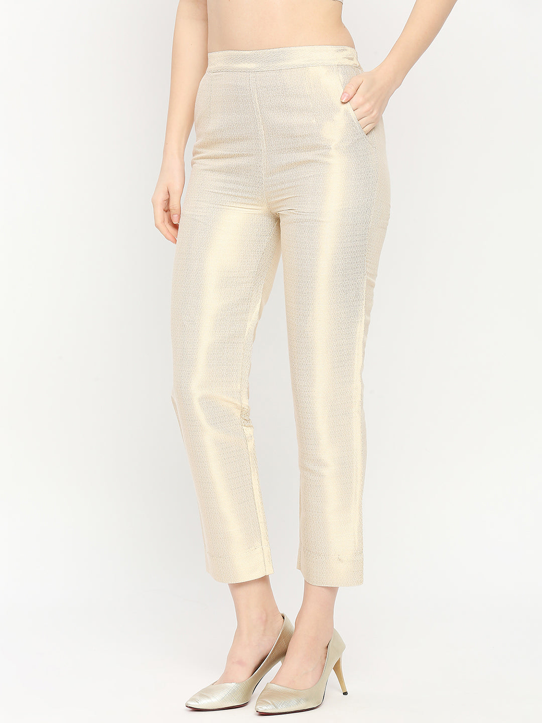 Buy Gold Jacquard Slim Pants Online - W for Woman