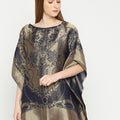 French Rope & Chains Patterned Navy Blue Brocade short Kaftan