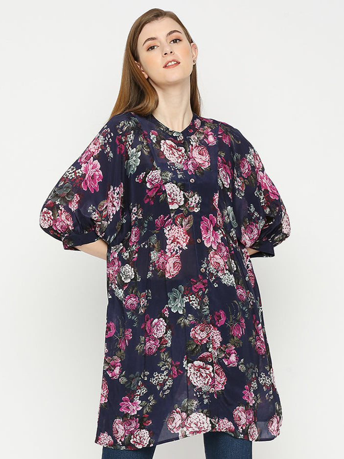 Blue Flower Printed Top