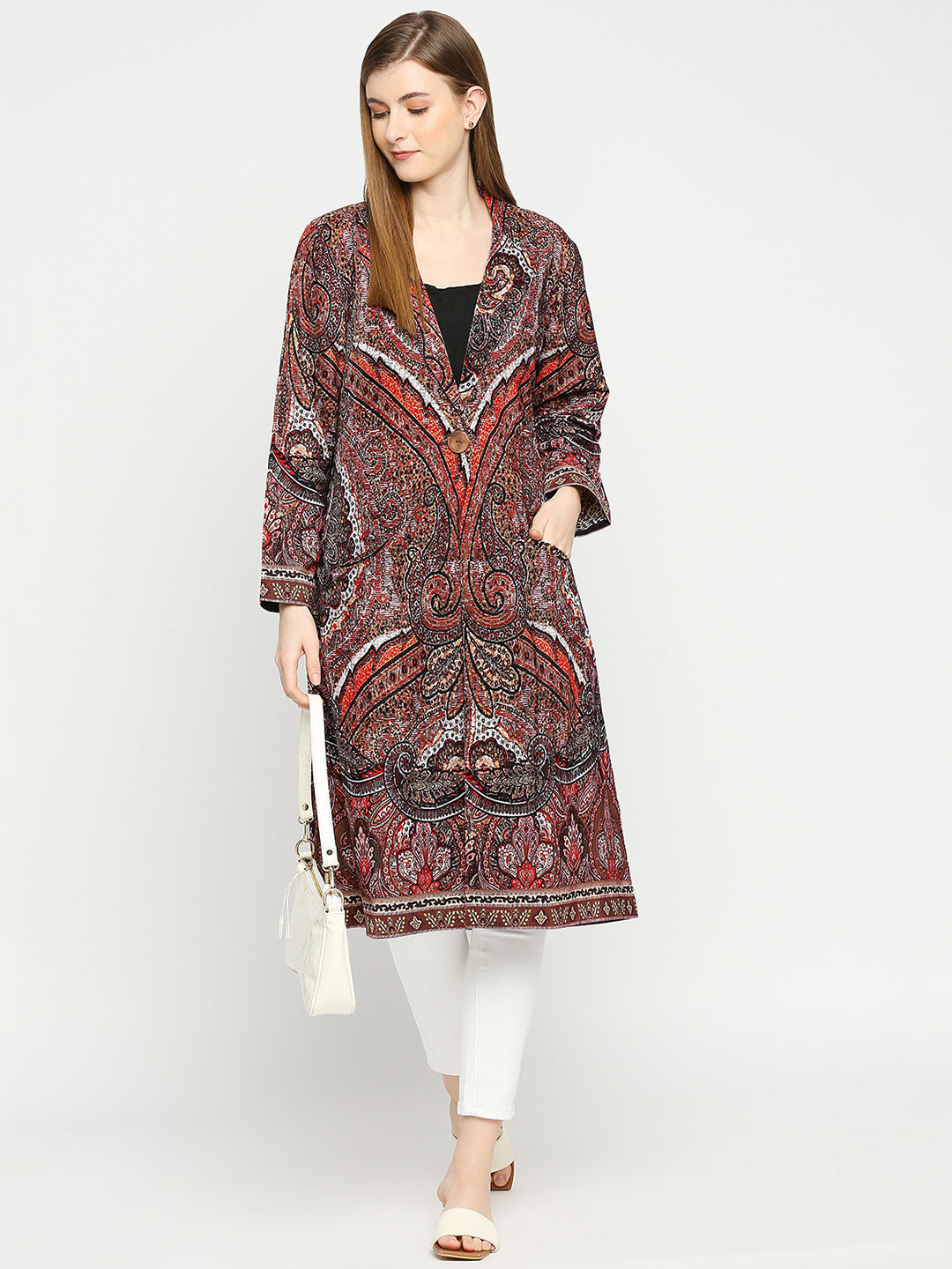 Paisley Printed Velvet Long Blazer