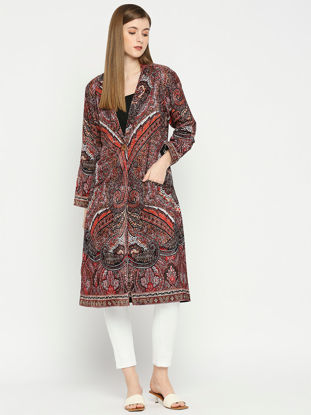 Paisley Printed Velvet Long Blazer