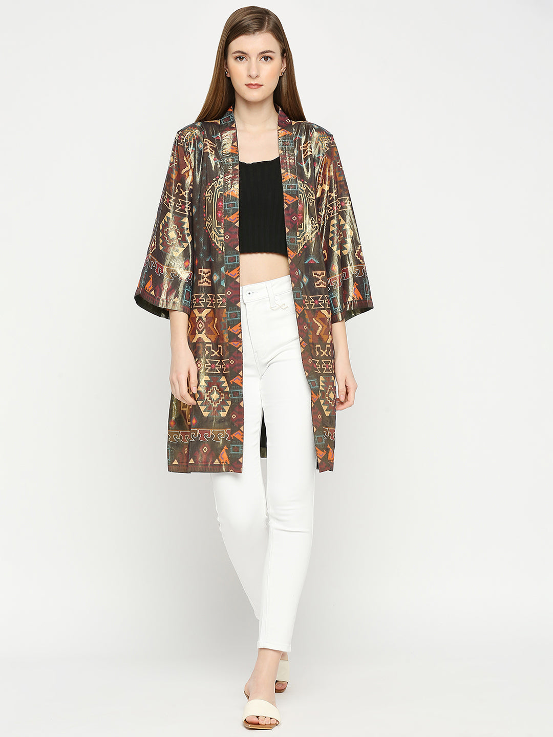 Metallic Ikkat Printed Gold Kimono