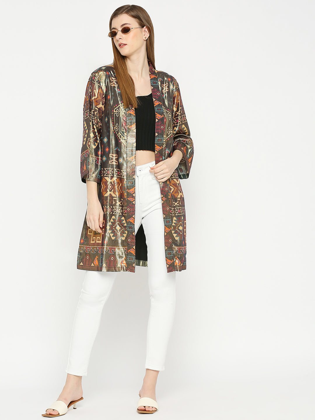 Metallic Ikkat Printed Gold Kimono