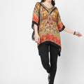 Orange Paisley Printed Short Kaftan