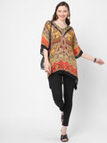 Orange Paisley Printed Short Kaftan