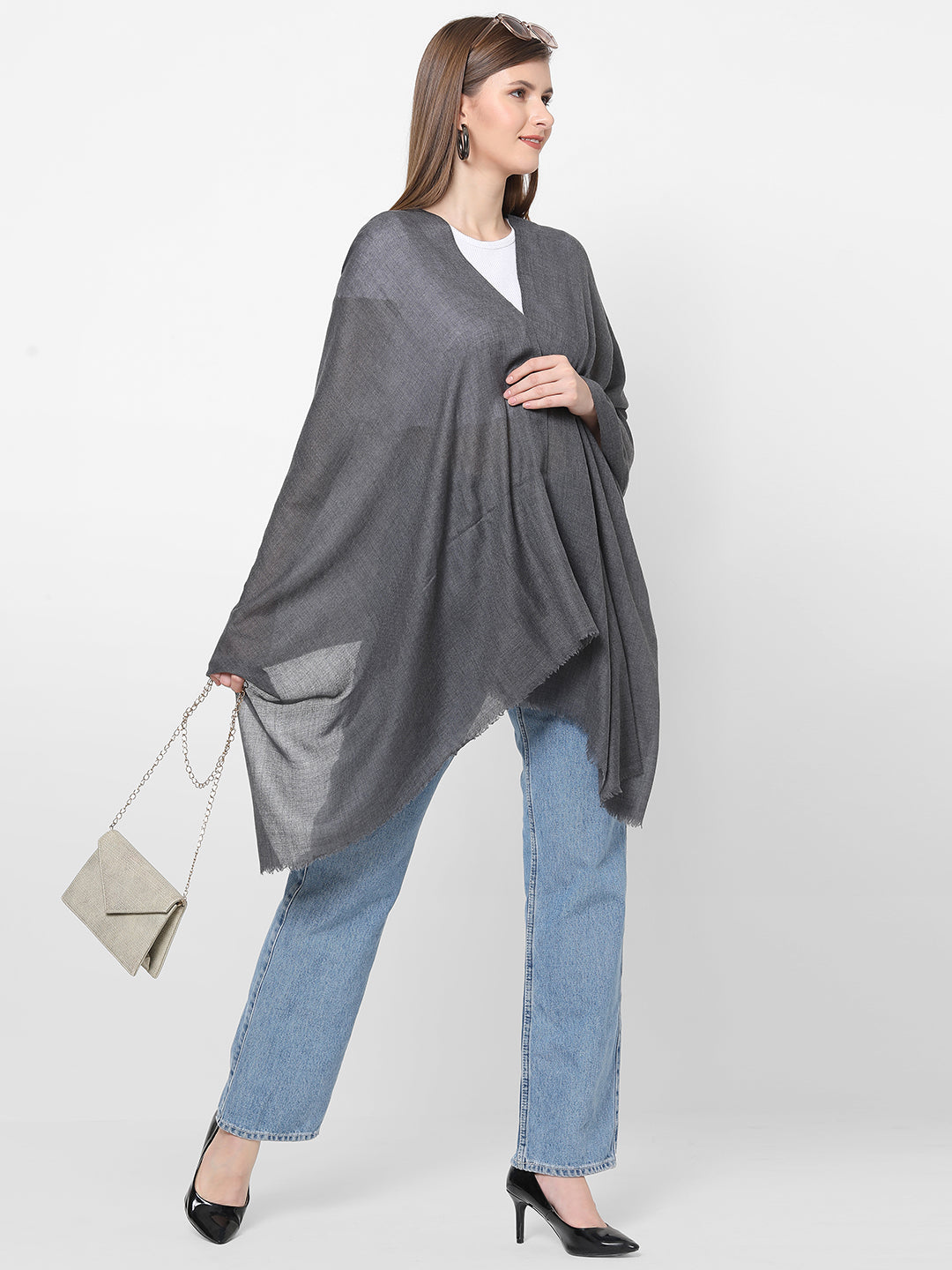 Charcoal Grey Wool Silk Cashmere Scarf