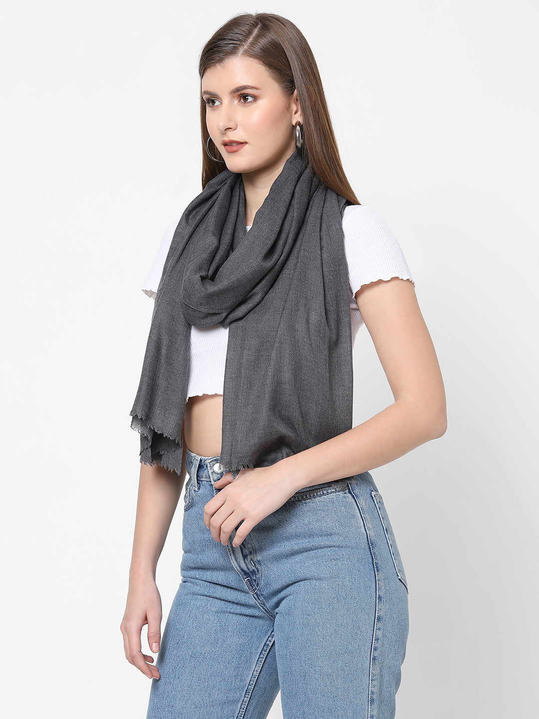 Charcoal Grey Wool Silk Cashmere Scarf