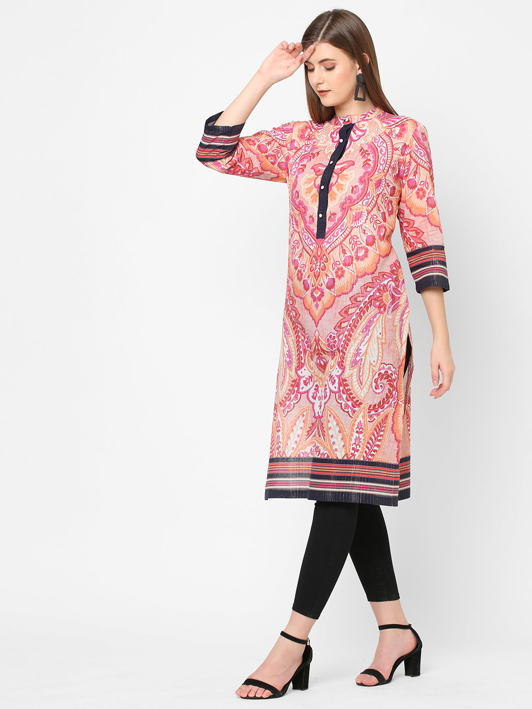 Peach & Pink Paisley Printed Kurti