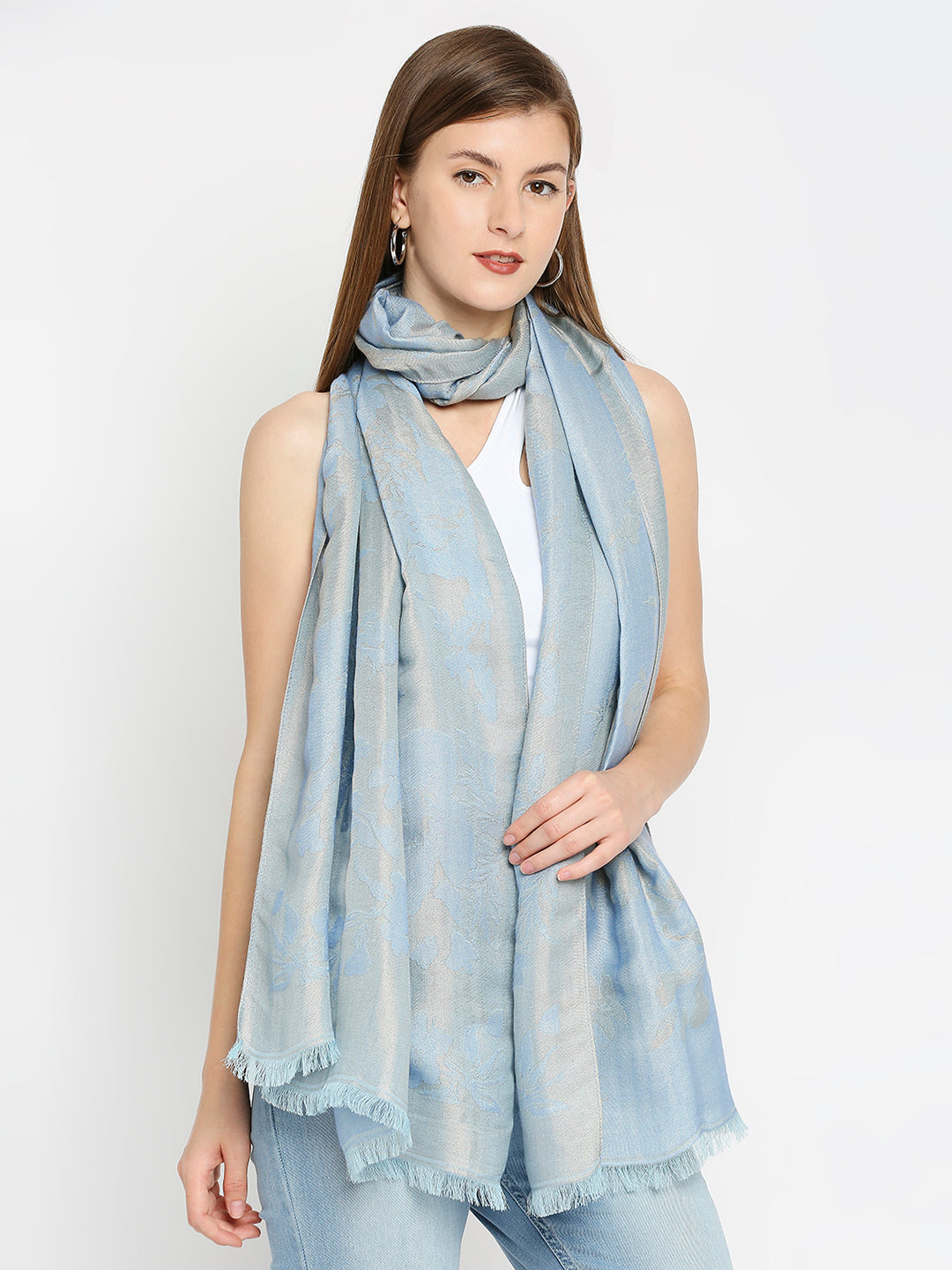 Brocade Flower Design Ice Blue Wrap