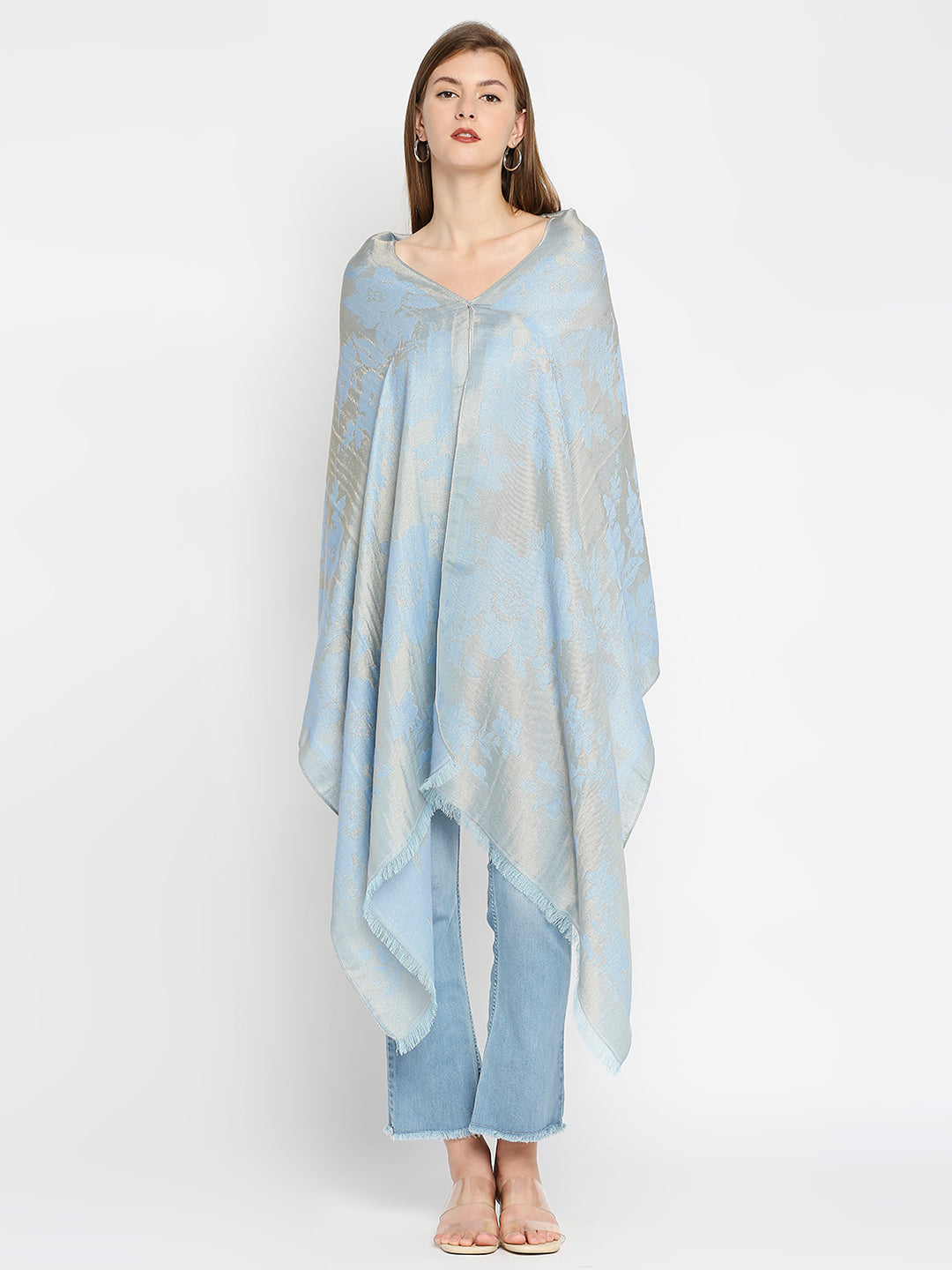 Brocade Flower Design Ice Blue Wrap