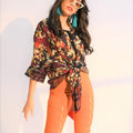 Red Floral Printed Collared  Kaftan Shirt