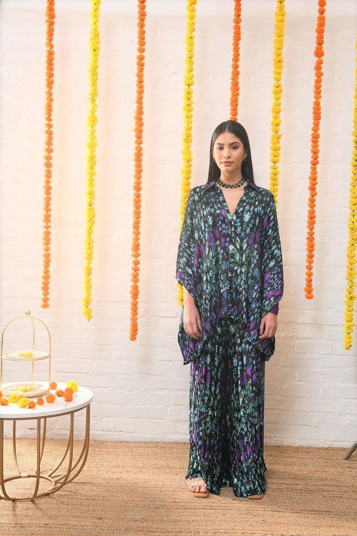 Green Pleated Floral Printed Co-Ord Set