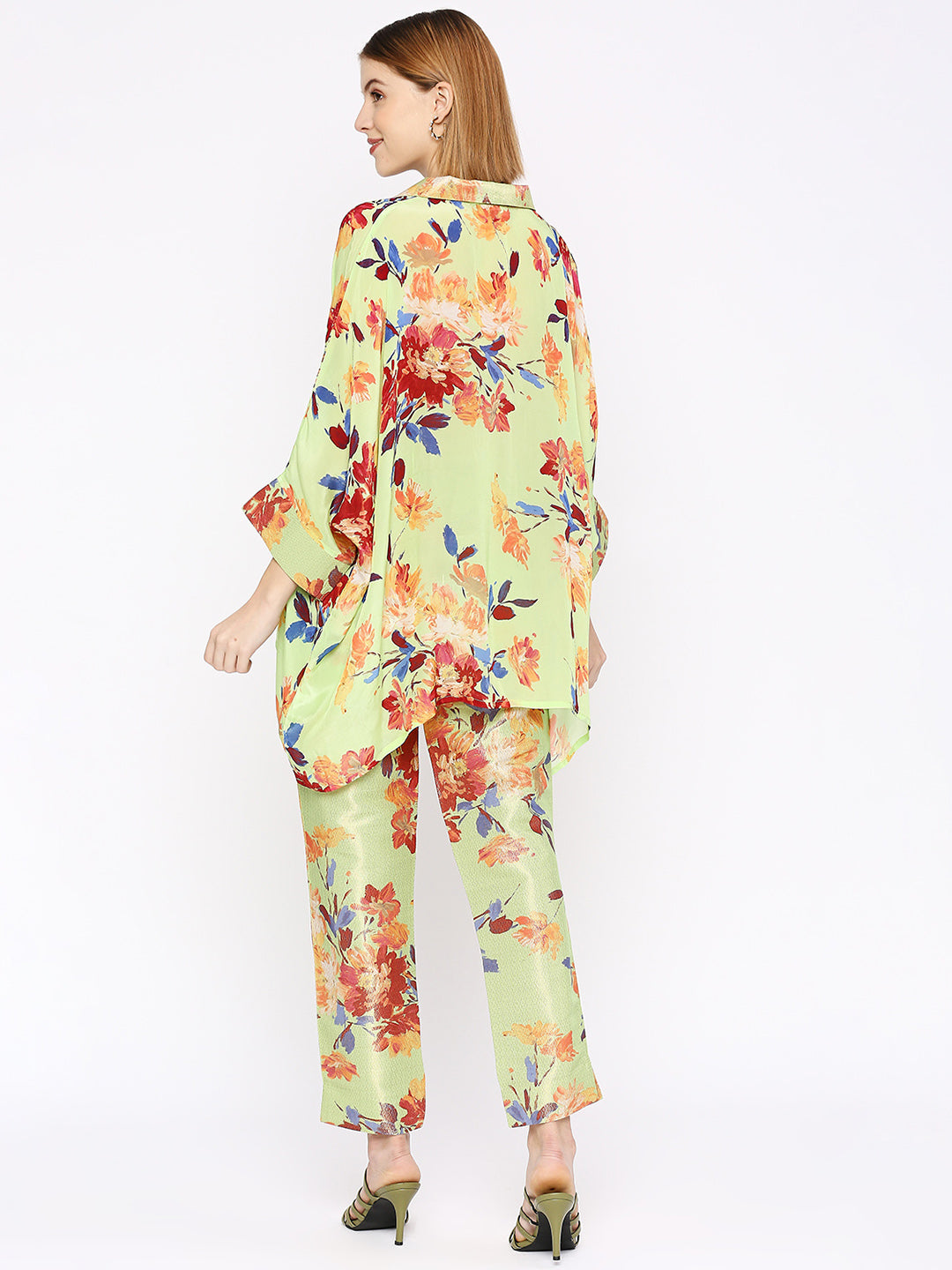 Green Floral Printed Co-Ord Set with Brocade Pant