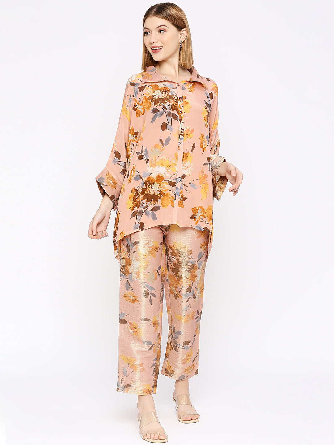 Peach Co-Ord Set With Brocade Pant