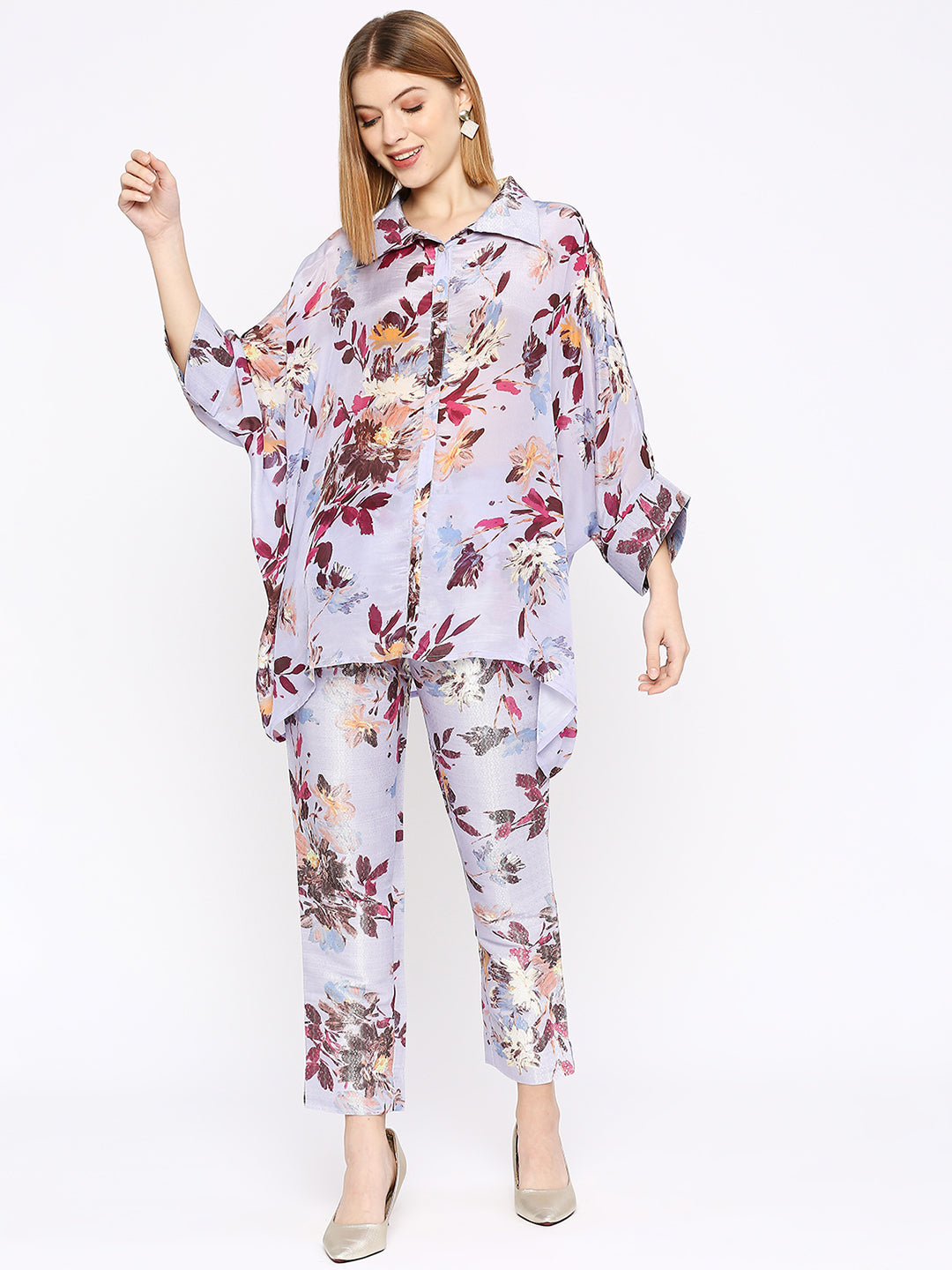 Lilac Floral Co-Ord Set with Brocade Pant