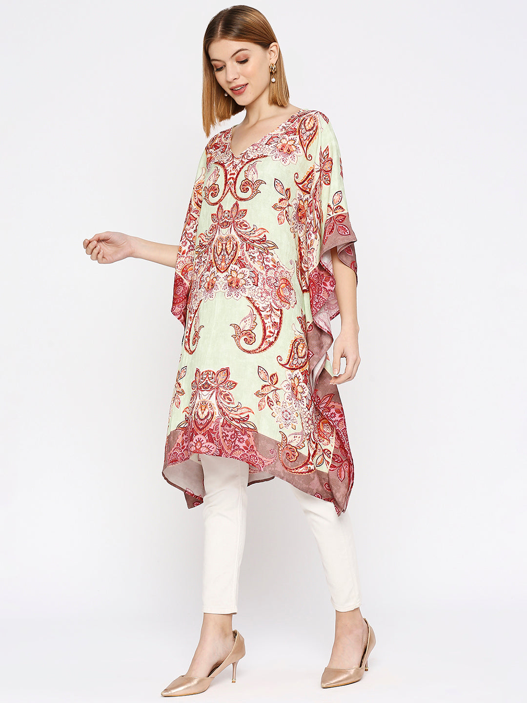 Mint Ethnic Printed Linen Kaftan