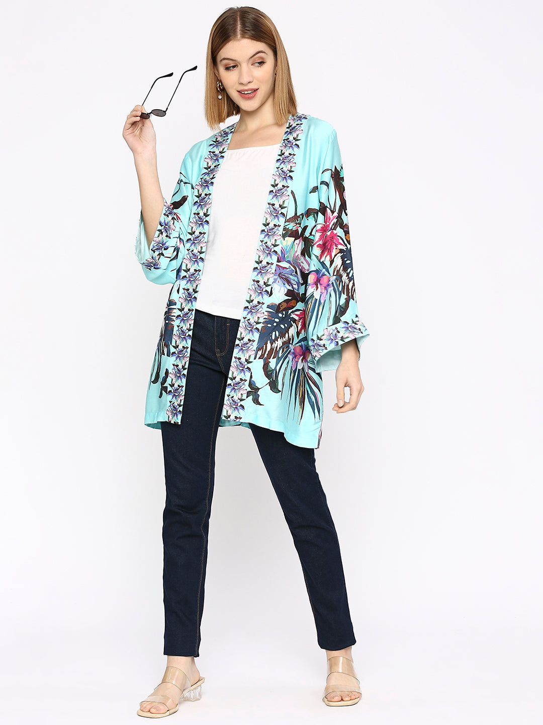 Blue Flower Printed Modal Kimono