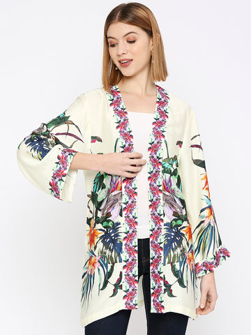 Off-White Flower Printed Modal Kimono