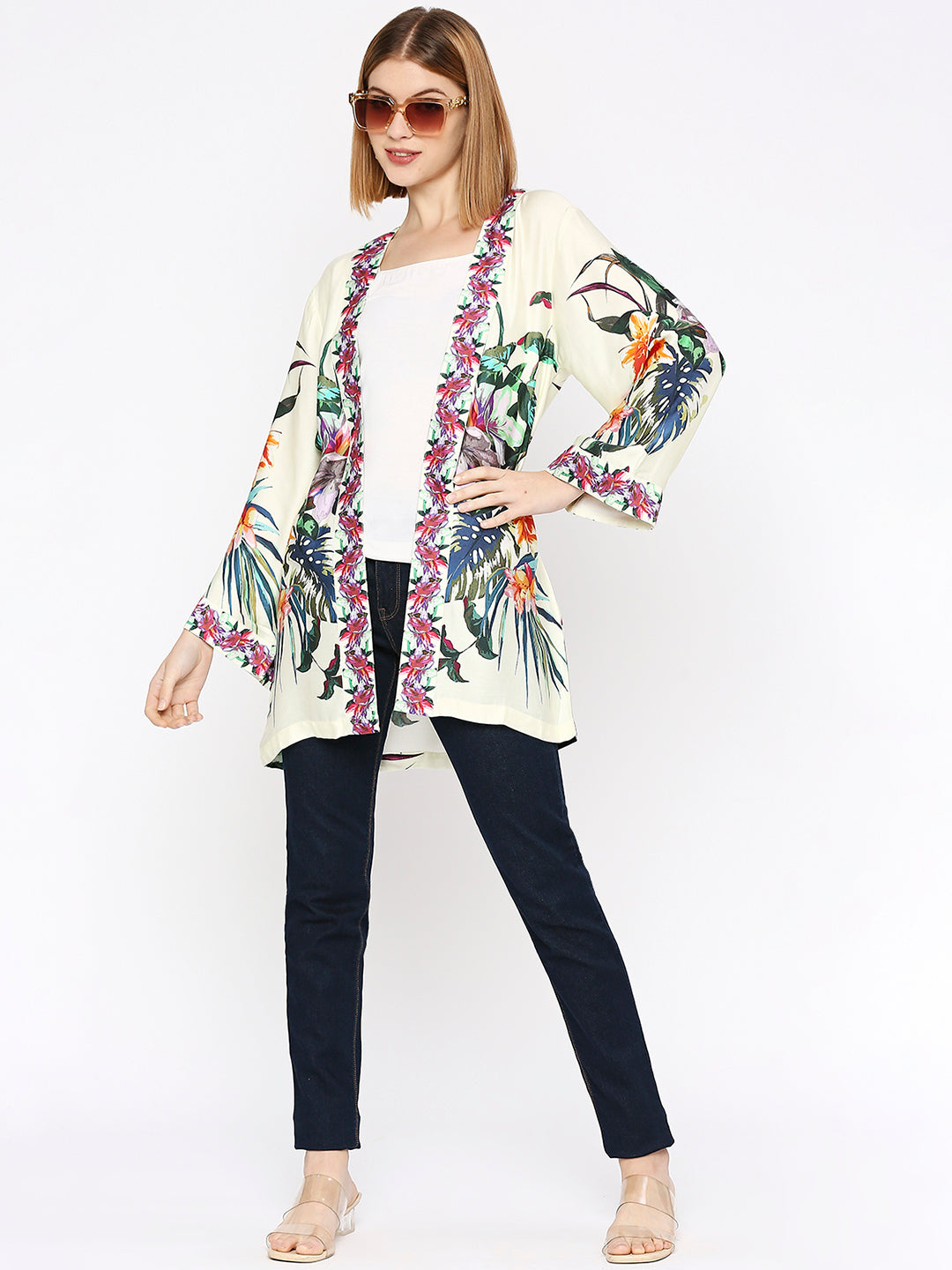 Off-White Flower Printed Modal Kimono