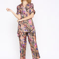 Nude Flower & Leaf Printed Co-Ord Set