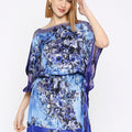 Blue Flower Printed Side Drawstring Kaftan