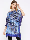 Blue Flower Printed Side Drawstring Kaftan